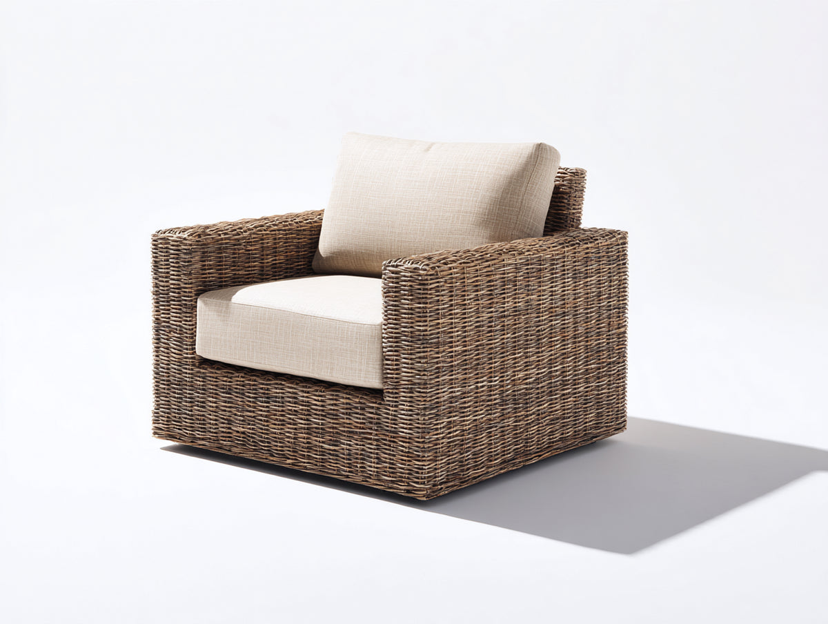 Poltrona da giardino - Rattan-Tessuto - 85x80x76 cm - Marrone scuro-Beige chiaro - Stile minimalista naturale
