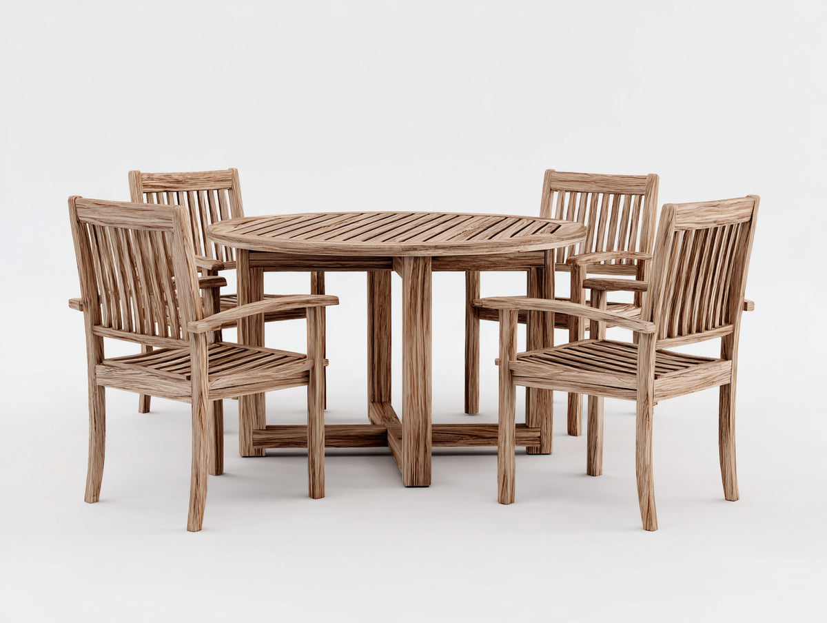Set da pranzo da esterno - Legno - 125x125x75 cm - Legno naturale - Stile tradizionale