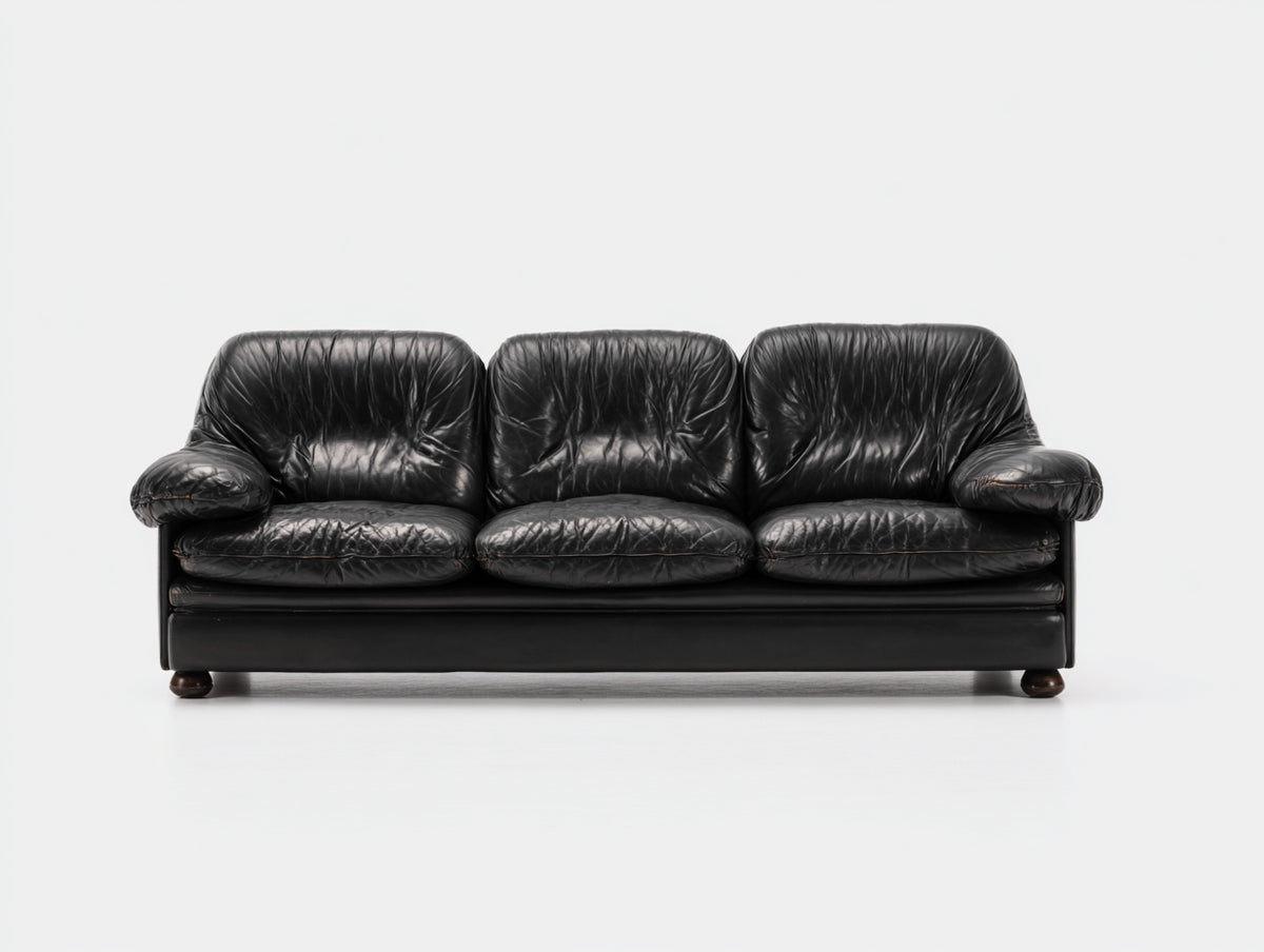 Divani a 3 posti - Similpelle - 205 x 93 x 86 cm - Nero - Stile rétro