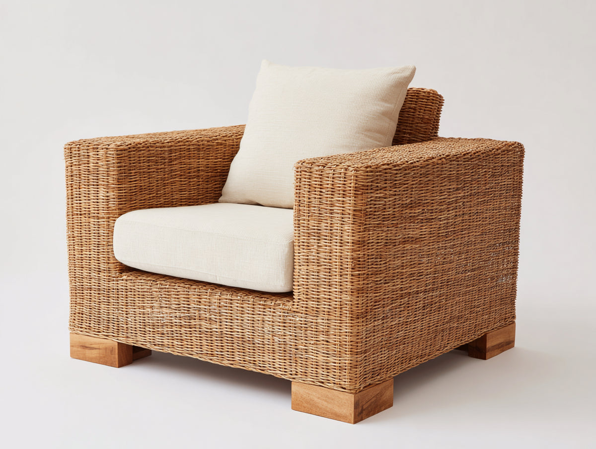 Poltrona da giardino - Rattan-Tessuto - 95x89x81 cm - Miele-Crema - Rustico