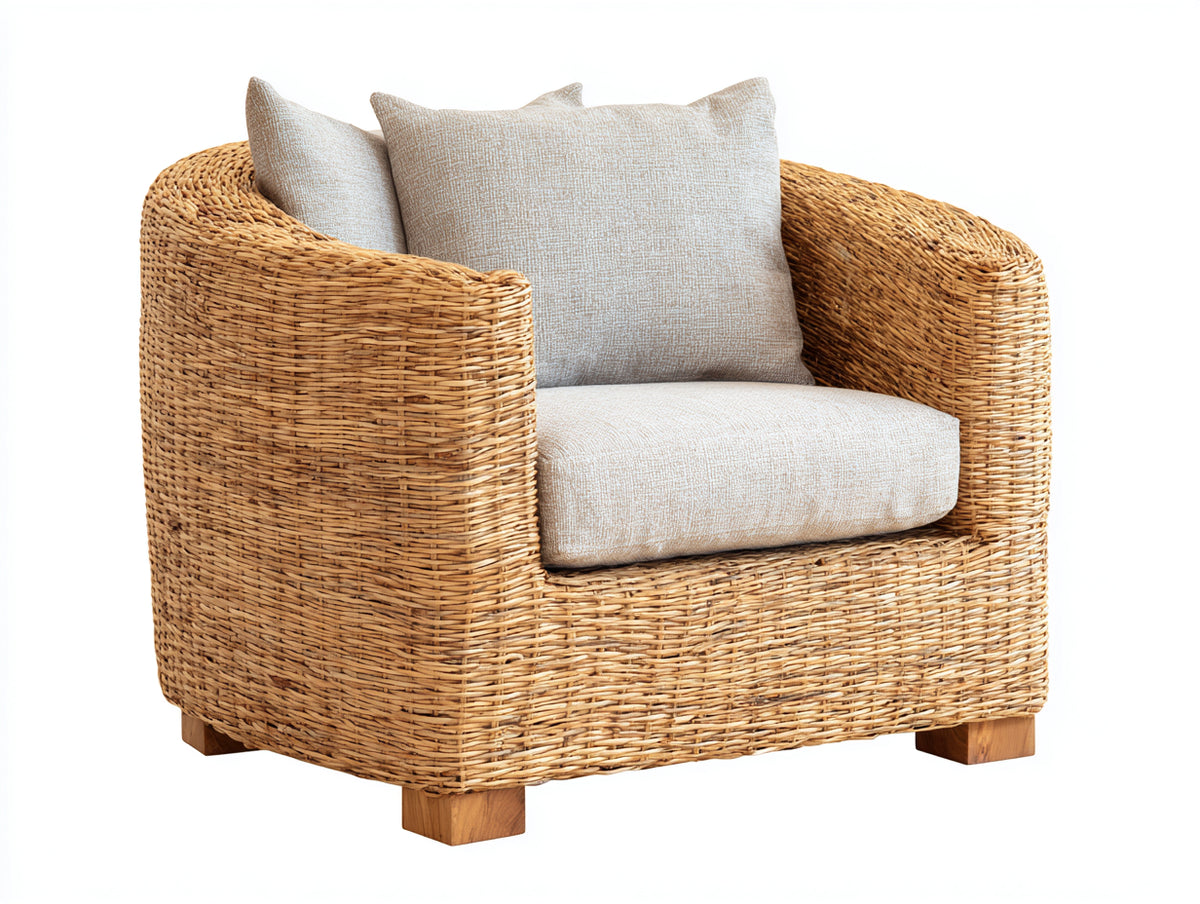 Poltrona da giardino - Rattan-Tessuto - 88x82x80 cm - Marrone dorato-Beige chiaro - Stile rustico contemporaneo