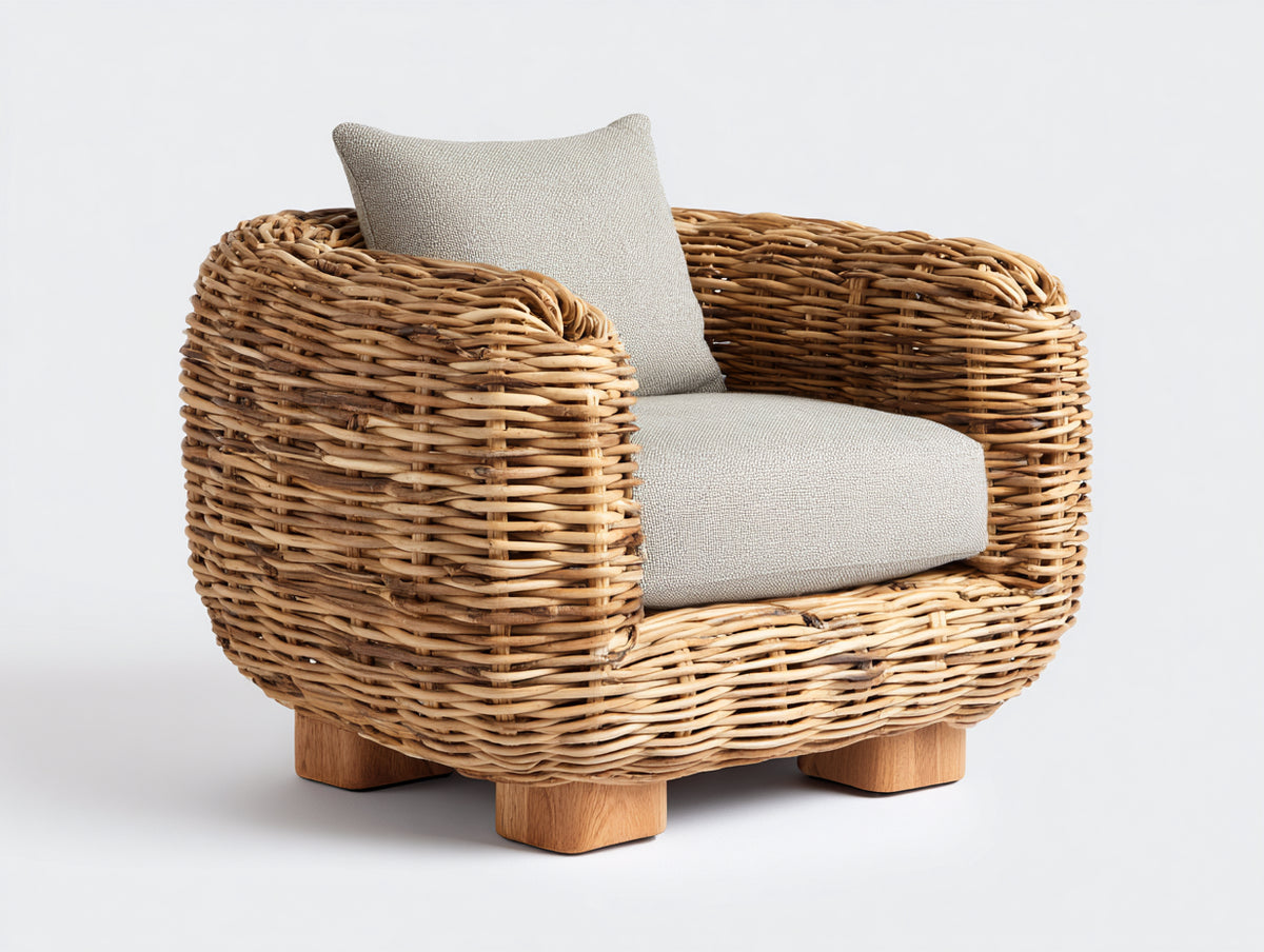Poltrona da giardino - Rattan-Tessuto - 89x84x76 cm - Marrone miele-Beige - Stile naturale
