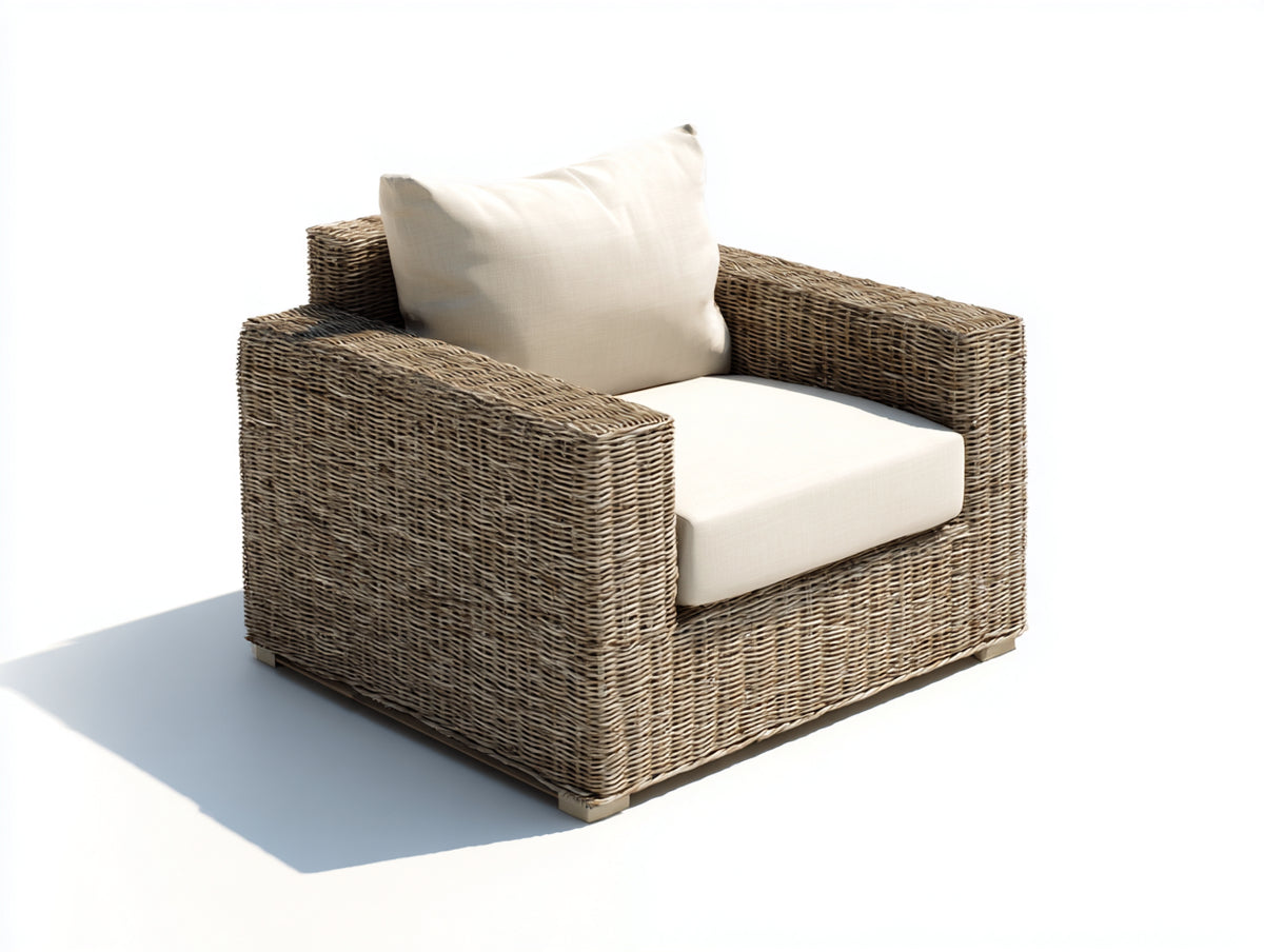 Poltrona da giardino - Rattan-Tessuto - 90x86x79 cm - Marrone tortora-Avorio - Design contemporaneo