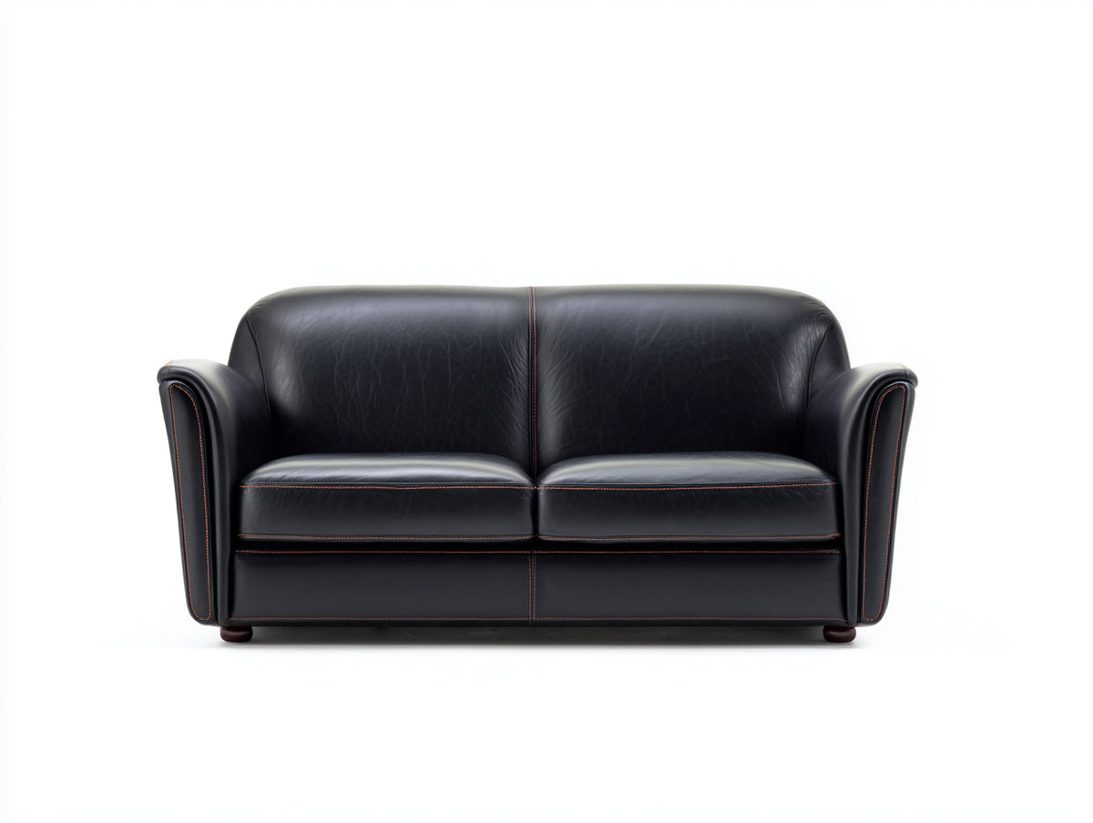 Divano a due posti - Pelle - 174 x 90 x 86 cm - Nero - Contemporaneo
