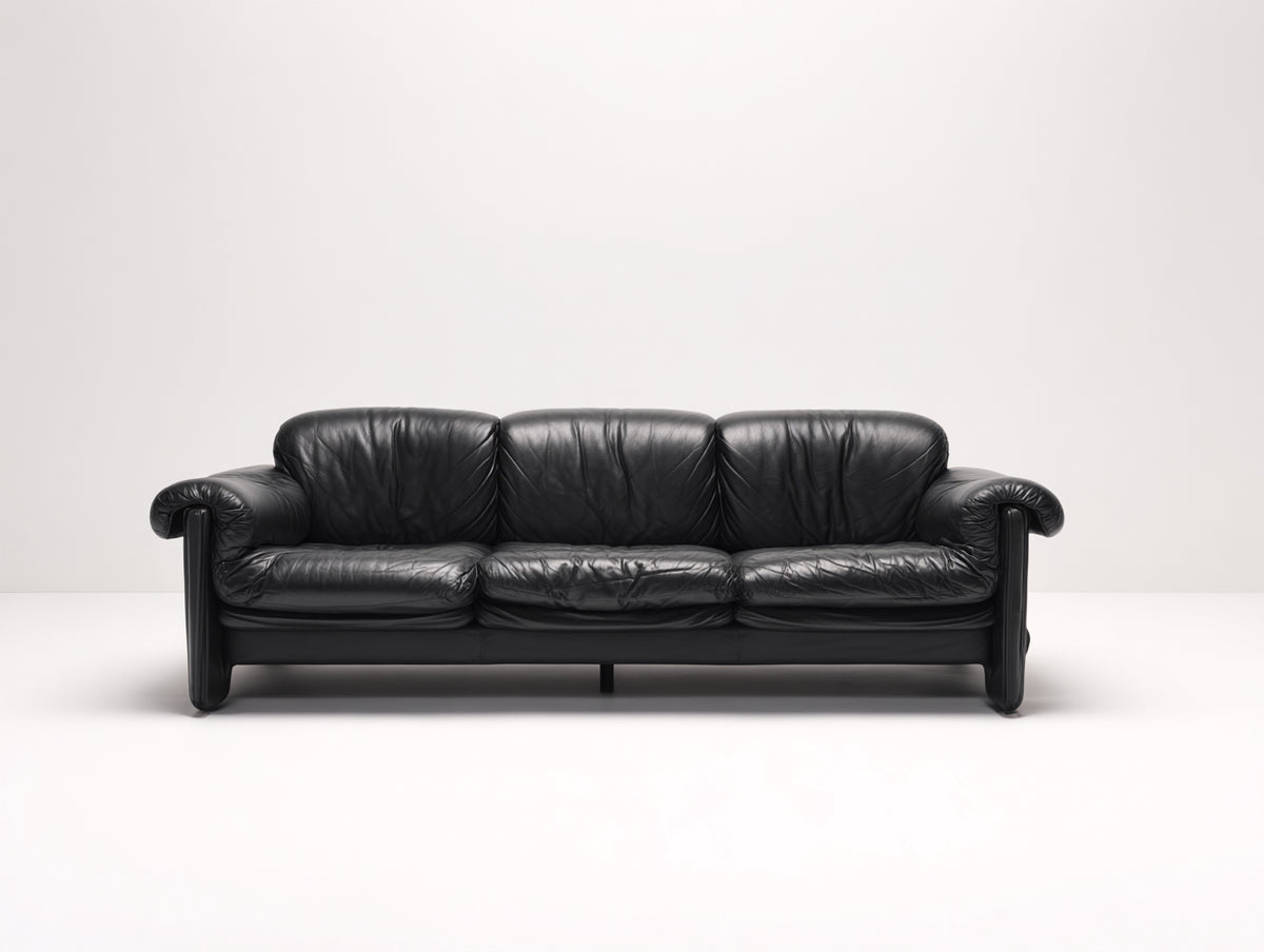 Divani a 3 posti - Pelle - 216 x 92 x 82 cm - Nero - Vintage