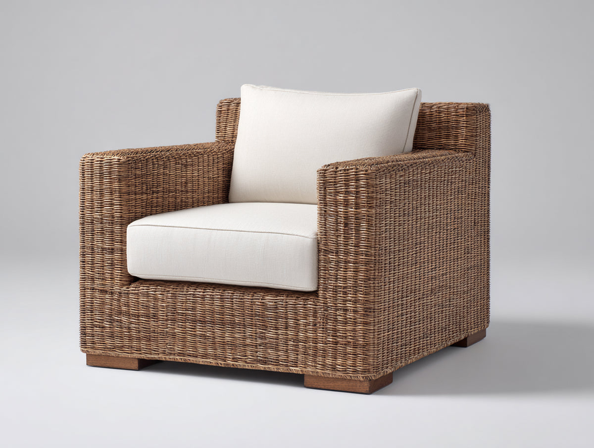 Poltrona da giardino - Rattan-Tessuto - 84x82x79 cm - Marrone scuro-Avorio - Design moderno