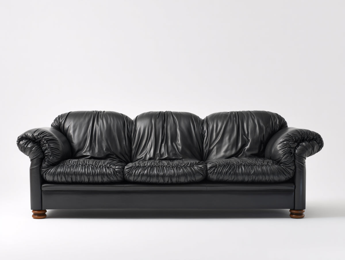Divani a 3 posti - Similpelle - 221 x 96 x 89 cm - Nero - Stile classico