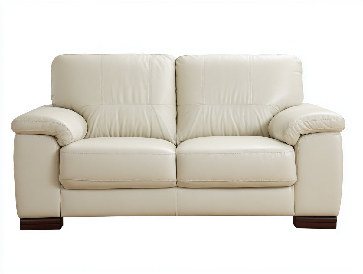 Divano a due posti - Pelle - 186 x 96 x 94 cm - Avorio - Classico