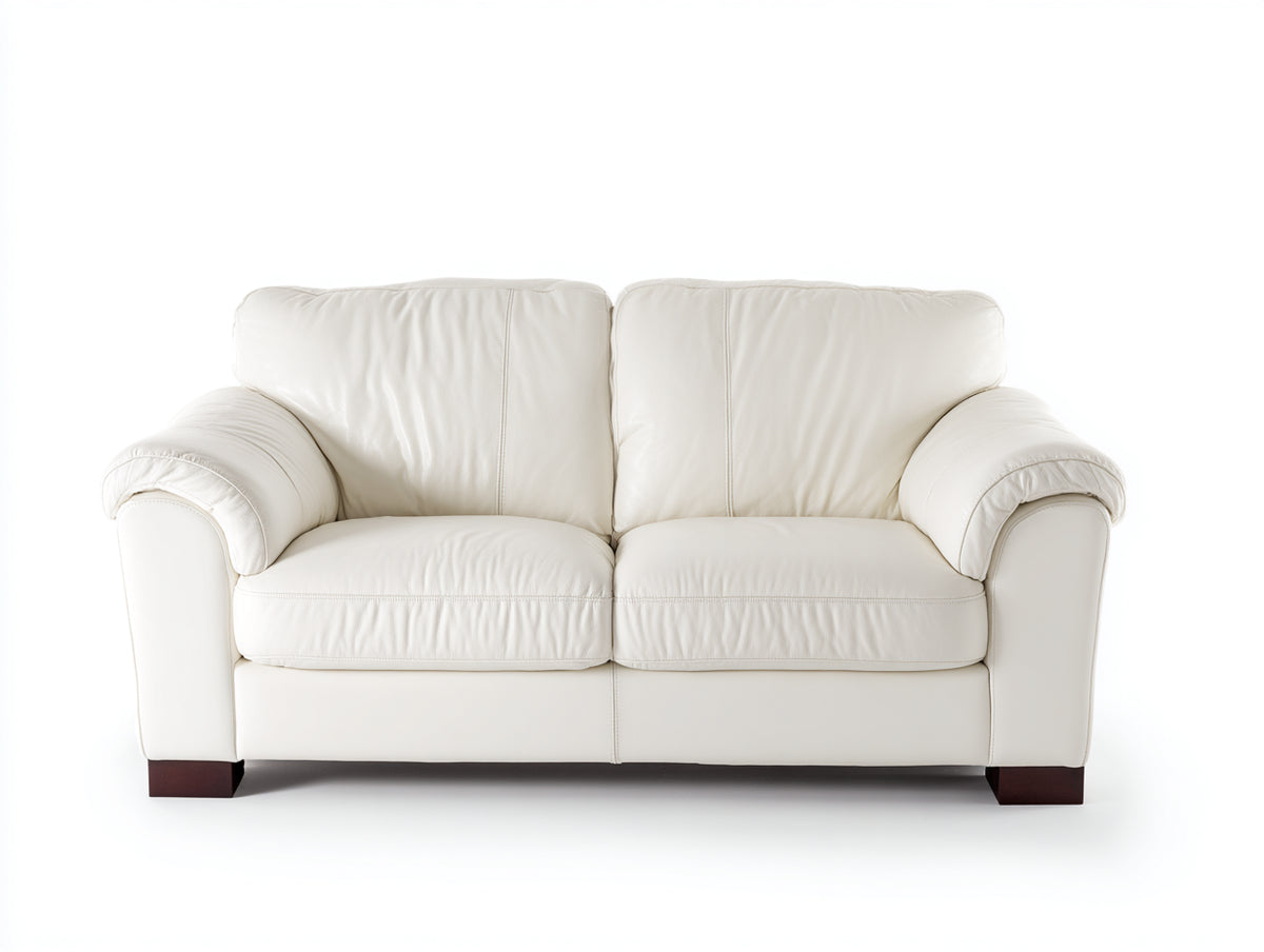Divano a due posti - Pelle - 184 x 97 x 89 cm - Bianco avorio - Tradizionale