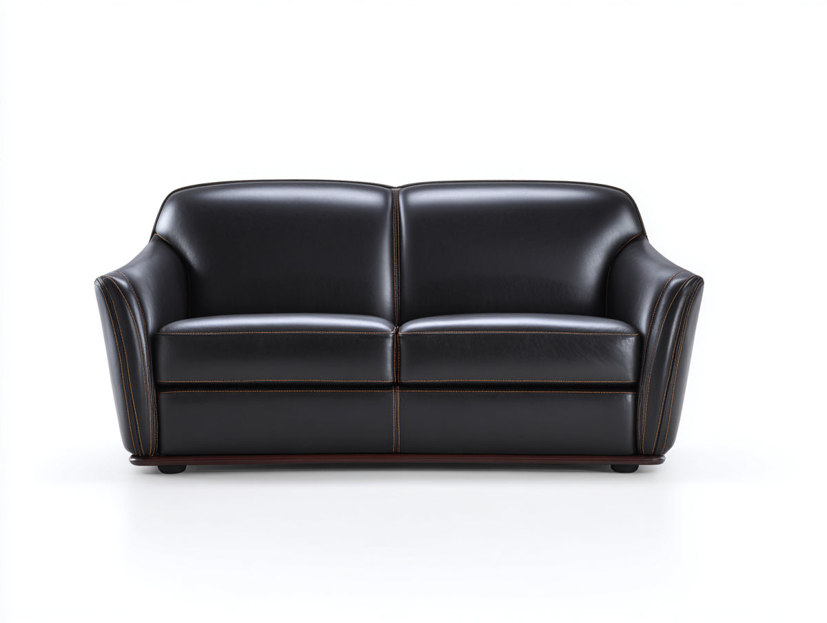 Divano a due posti - Pelle - 176 x 91 x 84 cm - Nero - Classico