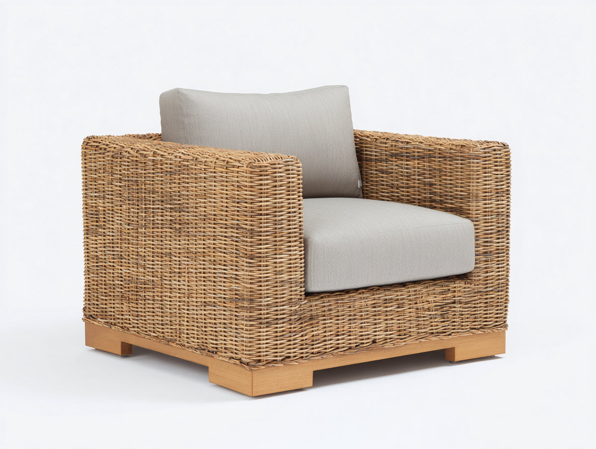 Poltrona da giardino - Rattan-Tessuto - 90x85x78 cm - Naturale-Grigio chiaro - Moderno