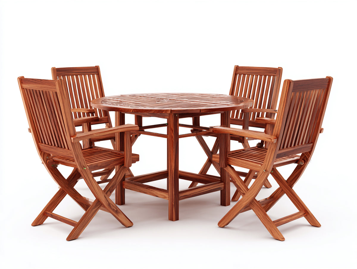 Set da pranzo da esterno - Legno - 120x120x75 cm - Marrone mogano - Stile classico