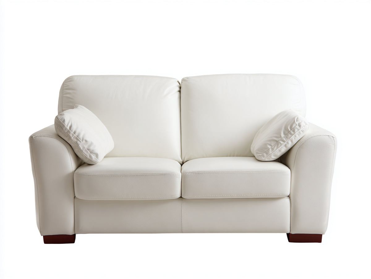 Divano a due posti - Pelle - 178 x 90 x 88 cm - Bianco panna - Contemporaneo