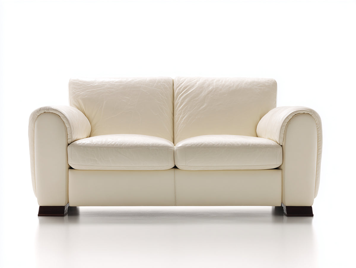 Divano a due posti - Pelle - 174 x 91 x 86 cm - Bianco avorio - Contemporaneo
