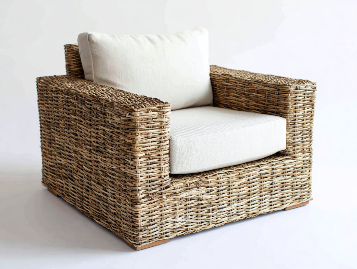 Poltrona da giardino - Rattan-Tessuto - 91x86x78 cm - Beige naturale-Bianco - Contemporaneo