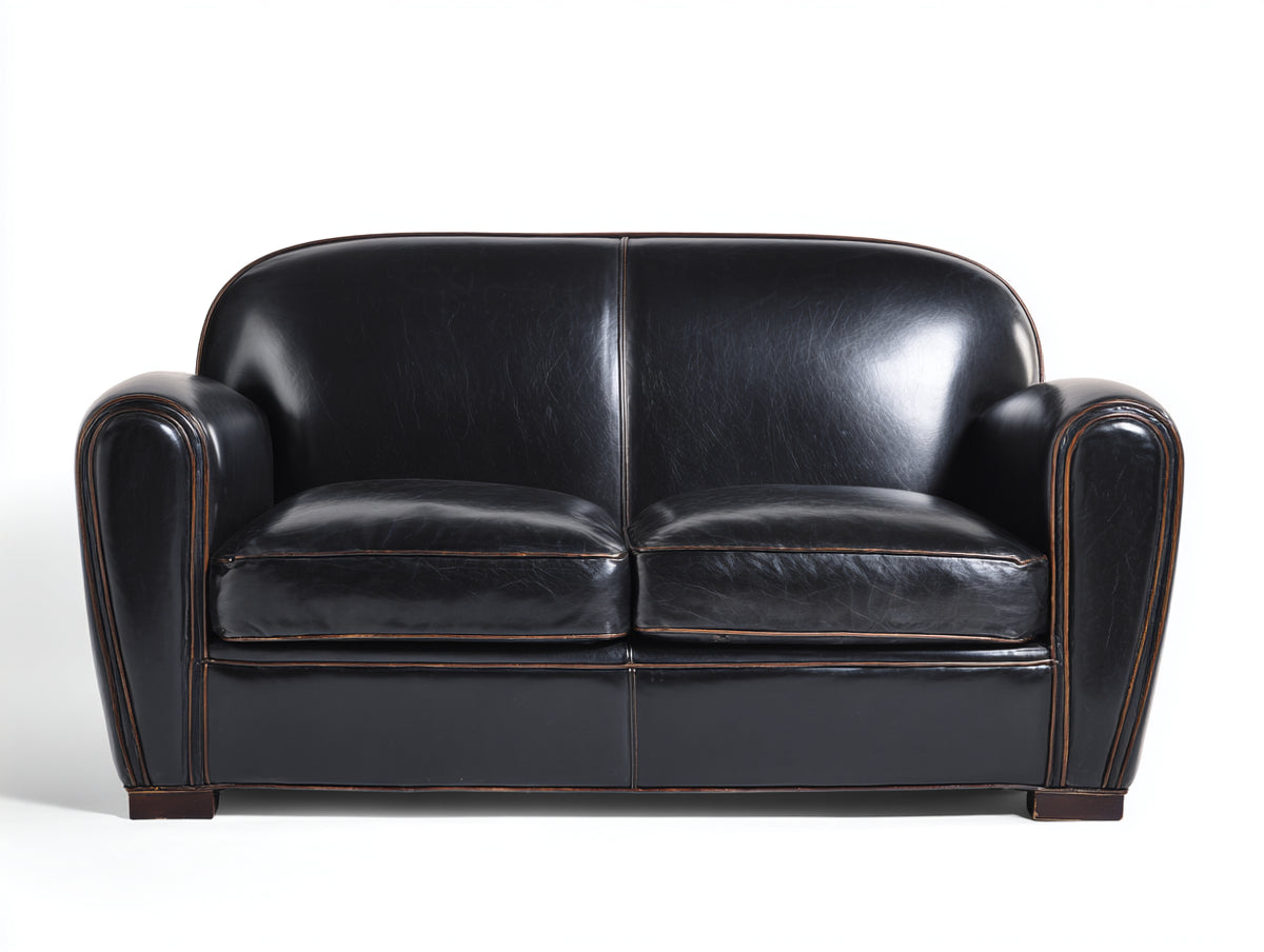 Divano a due posti - Pelle - 181 x 95 x 85 cm - Nero - Art Déco