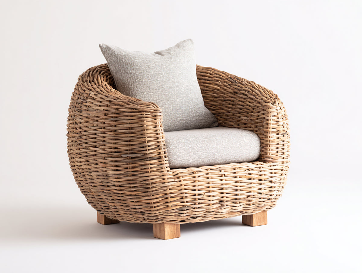 Poltrona da giardino - Rattan-Tessuto - 86x80x78 cm - Marrone naturale-Crema - Design organico