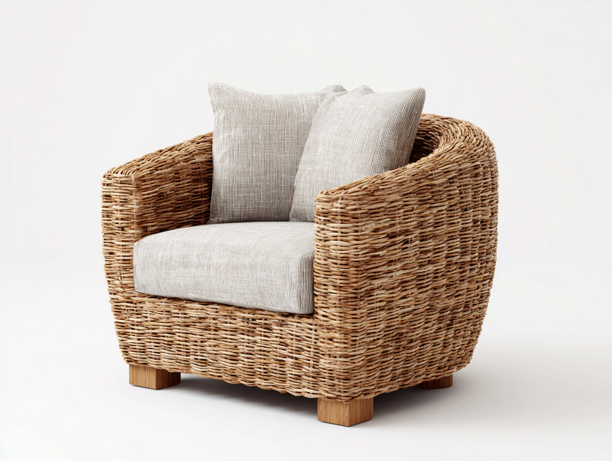Poltrona da giardino - Rattan-Tessuto - 82x78x76 cm - Marrone naturale-Beige - Design moderno