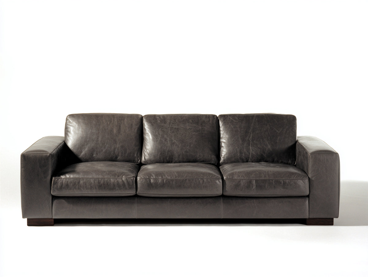 Divani a 3 posti - Pelle - 224 x 98 x 86 cm - Marrone testa di moro - Industriale